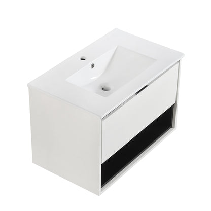 30 inches Floating Bathroom Vanity Combo with Integrated Single Sink and 1 Soft Close Drawer