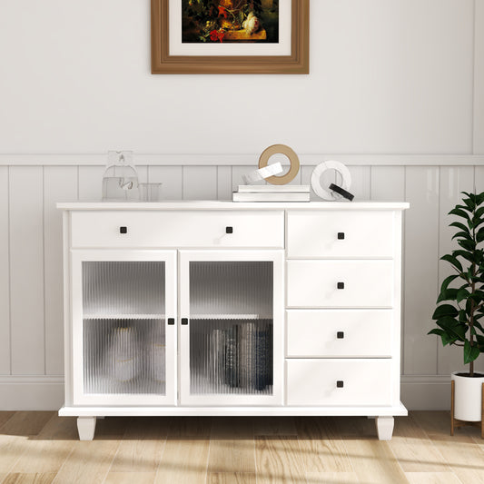 Super White Changhong Glass 5 Drawer 2 Door Cabinet-White