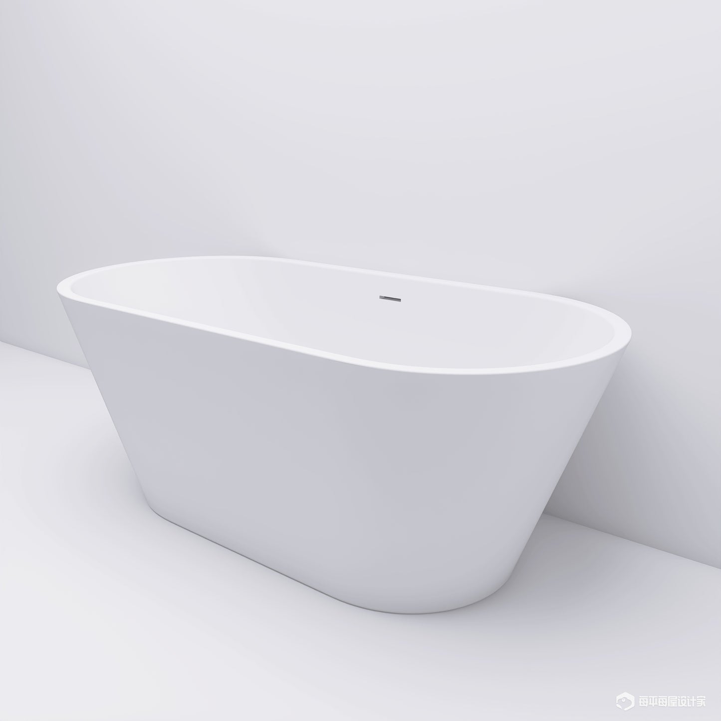 59" Acrylic Freestanding Bathtub, Gracefully Shaped Freestanding Soaking Bathtub with Brushed Nickel Drain & Minimalist Linear Design Overflow White