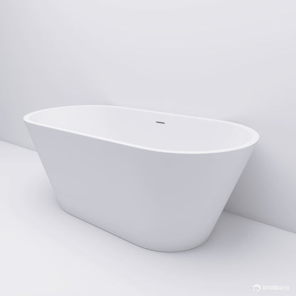 59" Acrylic Freestanding Bathtub, Gracefully Shaped Freestanding Soaking Bathtub with Brushed Nickel Drain & Minimalist Linear Design Overflow White