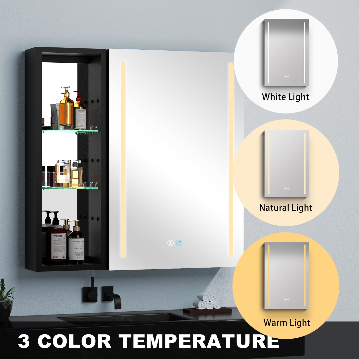 30x30 inch Bathroom Medicine Cabinets Surface Mounted Cabinets With Lighted Mirror, Small Cabinet No Door