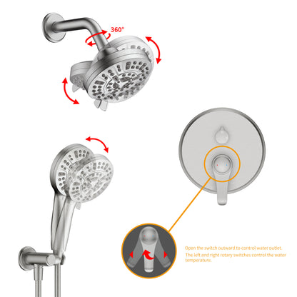 Large Amount of water Multi Function Shower Head - Shower System,  9-Function Hand Shower, Simple Style, Brushed Nickel