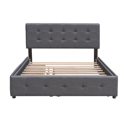 Upholstered Platform Bed with 2 Drawers and 1 Twin XL Trundle,  Linen Fabric, Queen Size - Dark Gray(OLD SKU :LP000314AAE)