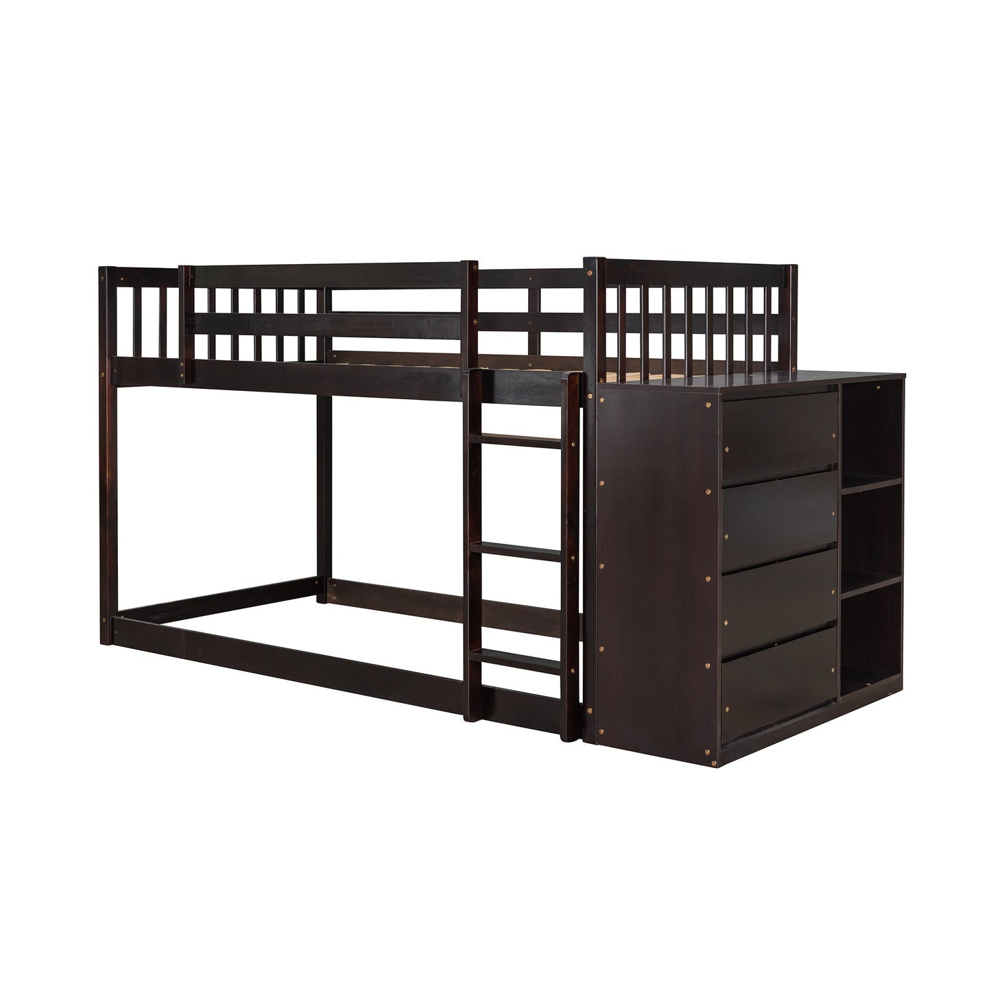 Twin over Twin Bunk Bed with 4 Drawers and 3 Shelves-Espresso（OLD SKU: LP000067AAP）