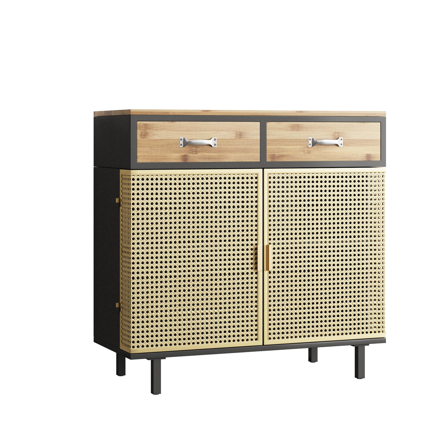 31.5'' Wide 2 Drawer Sideboard, Modern Furniture Decor，Made with Iron + Carbonized Bamboo，Easy Assembly，Gold