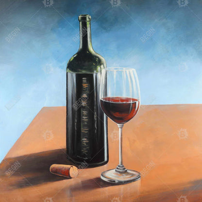 Bottle of bordeaux with whine glass - 08x08 Print on canvas