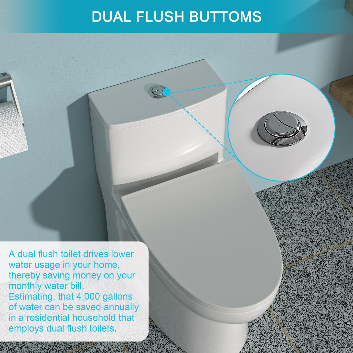 Ceramic One Piece Toilet,Dual Flush with Soft Clsoing Seat