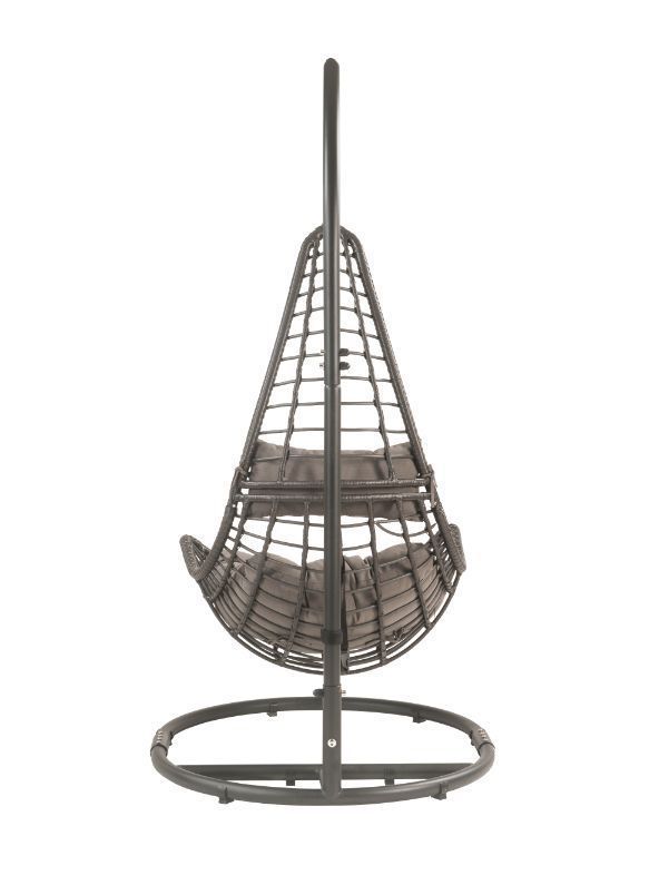 ACME Uzae Patio Hanging Chair with Stand, Gray Fabric & Charcaol Wicker 45105