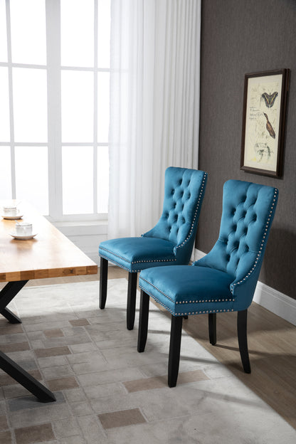 Upholstered Button Tufted Back  Velvet Dining Chair with Nailhead Trim and Solid Wood Legs 2 Sets