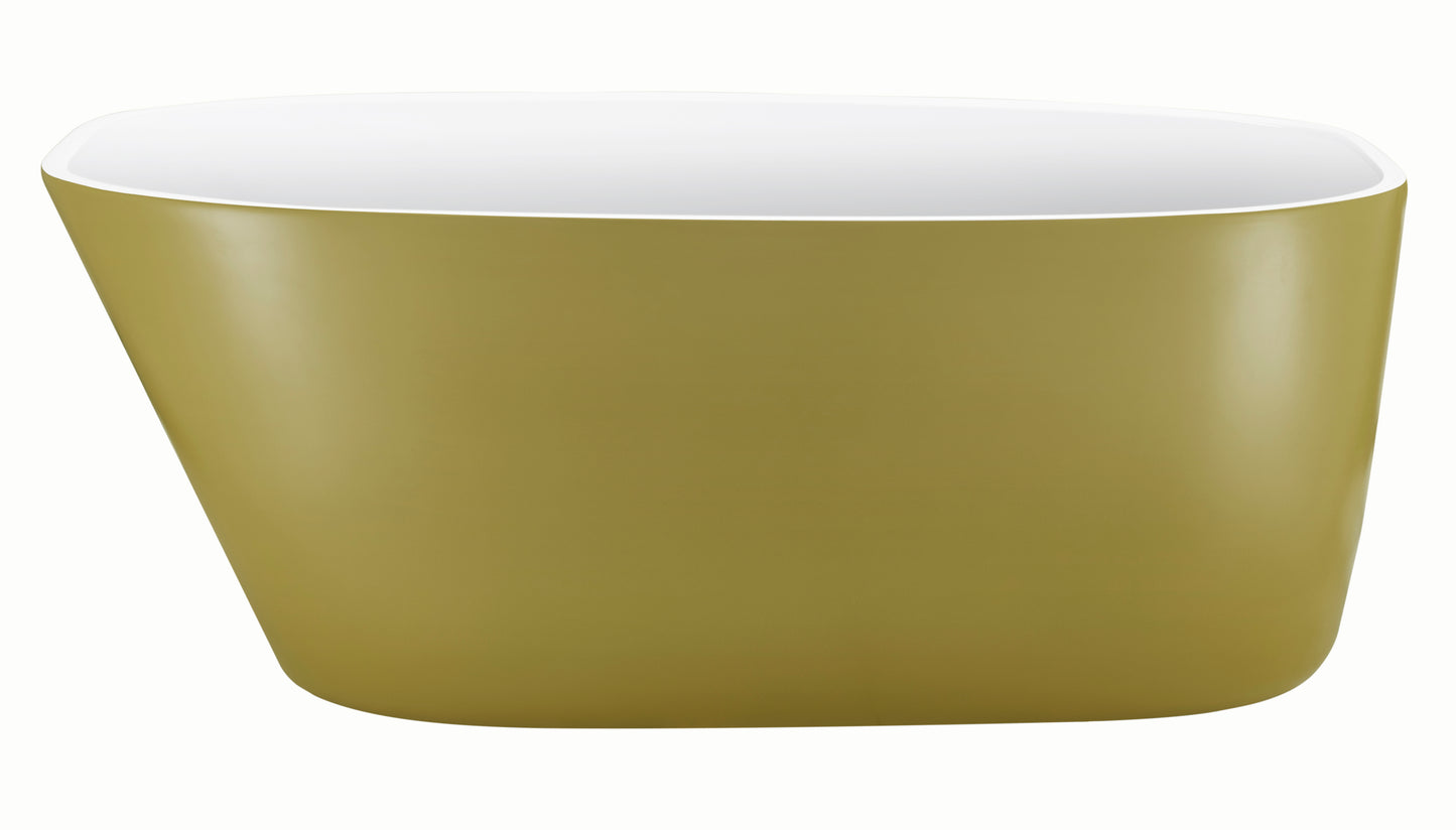 63" 100% Acrylic Freestanding Bathtub，Contemporary Soaking Tub，White inside and gold outside