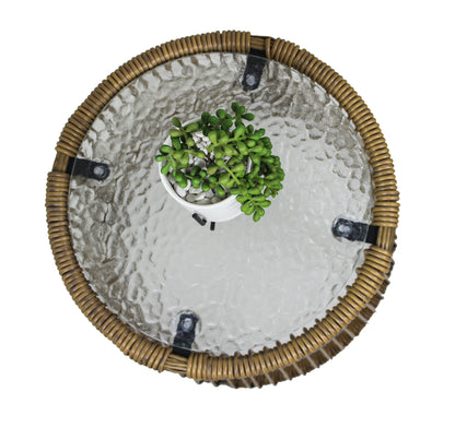 3PCS Outdoor Patio Balcony L Shape Natural Color PE Wicker Sofa Set with Beige Cushion,Round Tempered Glass Table and Furniture Cover