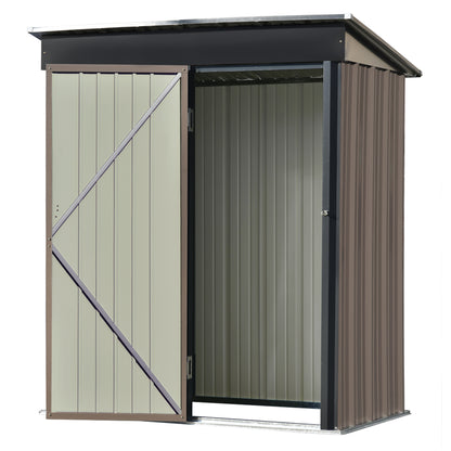 TOPMAX Patio 5ft Wx3ft. L Garden Shed, Metal Lean-to Storage Shed with Lockable Door, Tool Cabinet for Backyard, Lawn, Garden, Brown