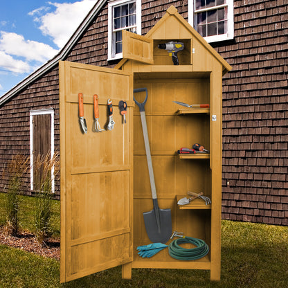 Outdoor Storage Cabinet Tool Shed Wooden Garden Shed with Floor, Hooks and Asphalt Waterproof Roof,Organizer Wooden Lockers with Fir Wood,Yellow