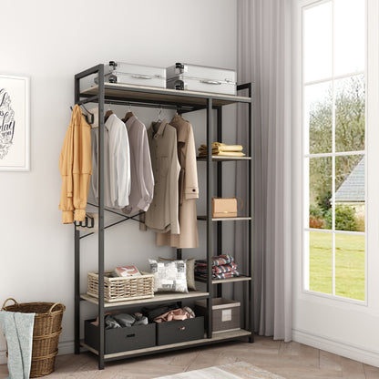 JHX Organized Garment Rack with Storage, Free-Standing Closet System with Open Shelves and Hanging Rod(Grey,43.7’’w x 15.75’’d x 70.08’’h).