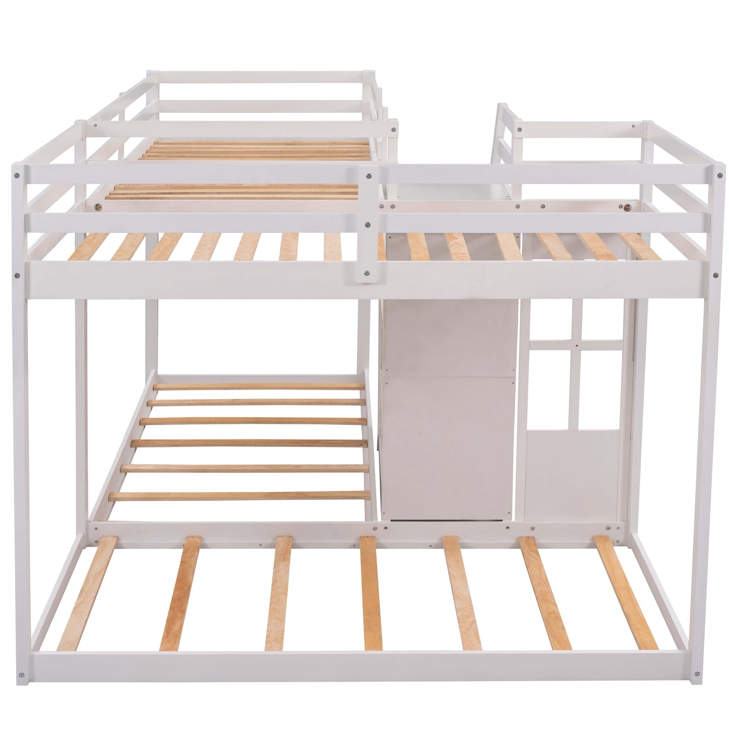 Twin over Twin L-Shaped Bunk Bed with Built-in Middle Staircase,White