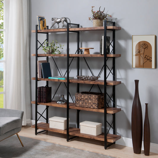 [VIDEO] Home Office 5 Tier Bookshelf, X Design Etageres Storage Shelf, Industrial Bookcase for Office with Metal Frame