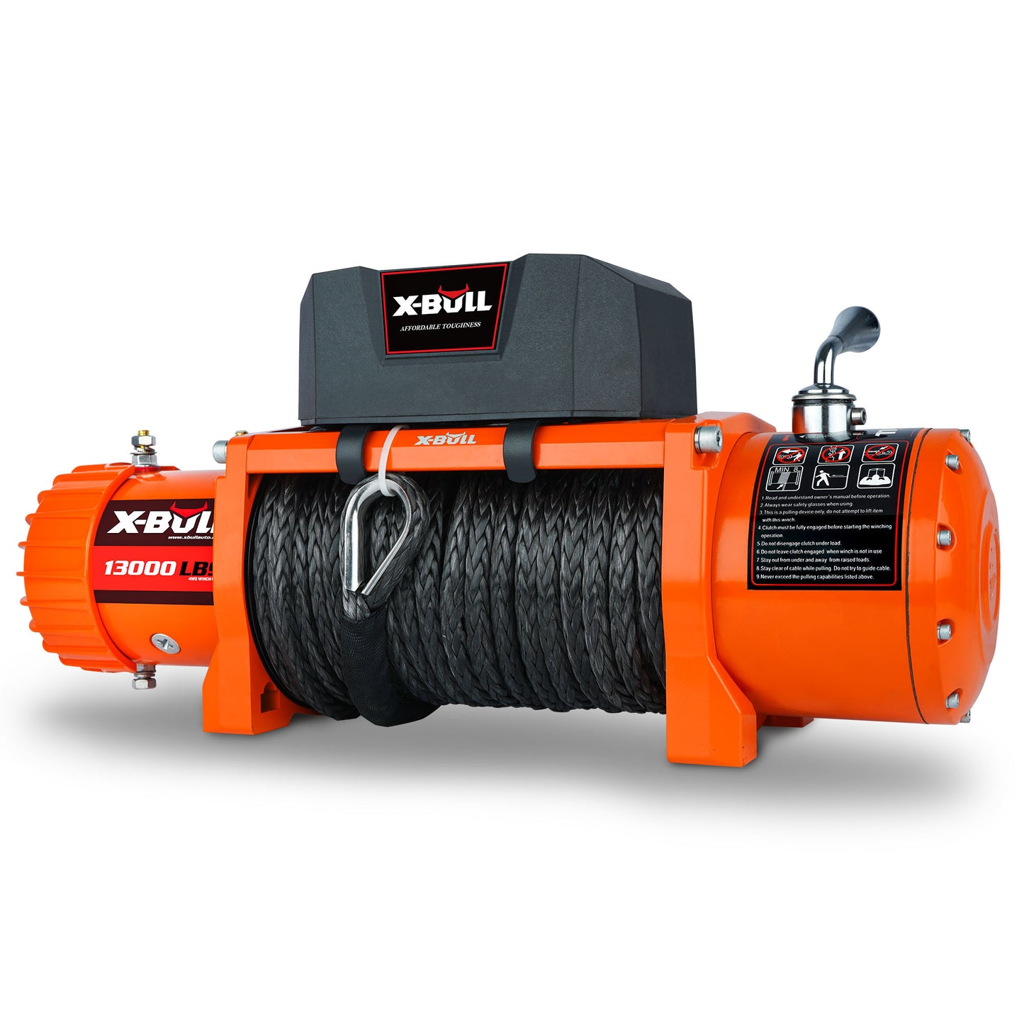 X-BULL 12V Synthetic Rope Winch-13000 lb. Load Capacity Premium Electric Winch  (orange)