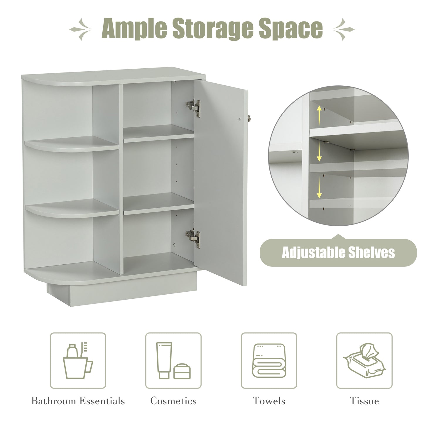 Open Style Shelf Cabinet with Adjustable Plates Ample Storage Space Easy to Assemble, Gray