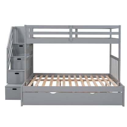 Twin over Twin/Full Bunk Bed with Twin Size Trundle (Gray)(OLD SKU :LP000025AAE)