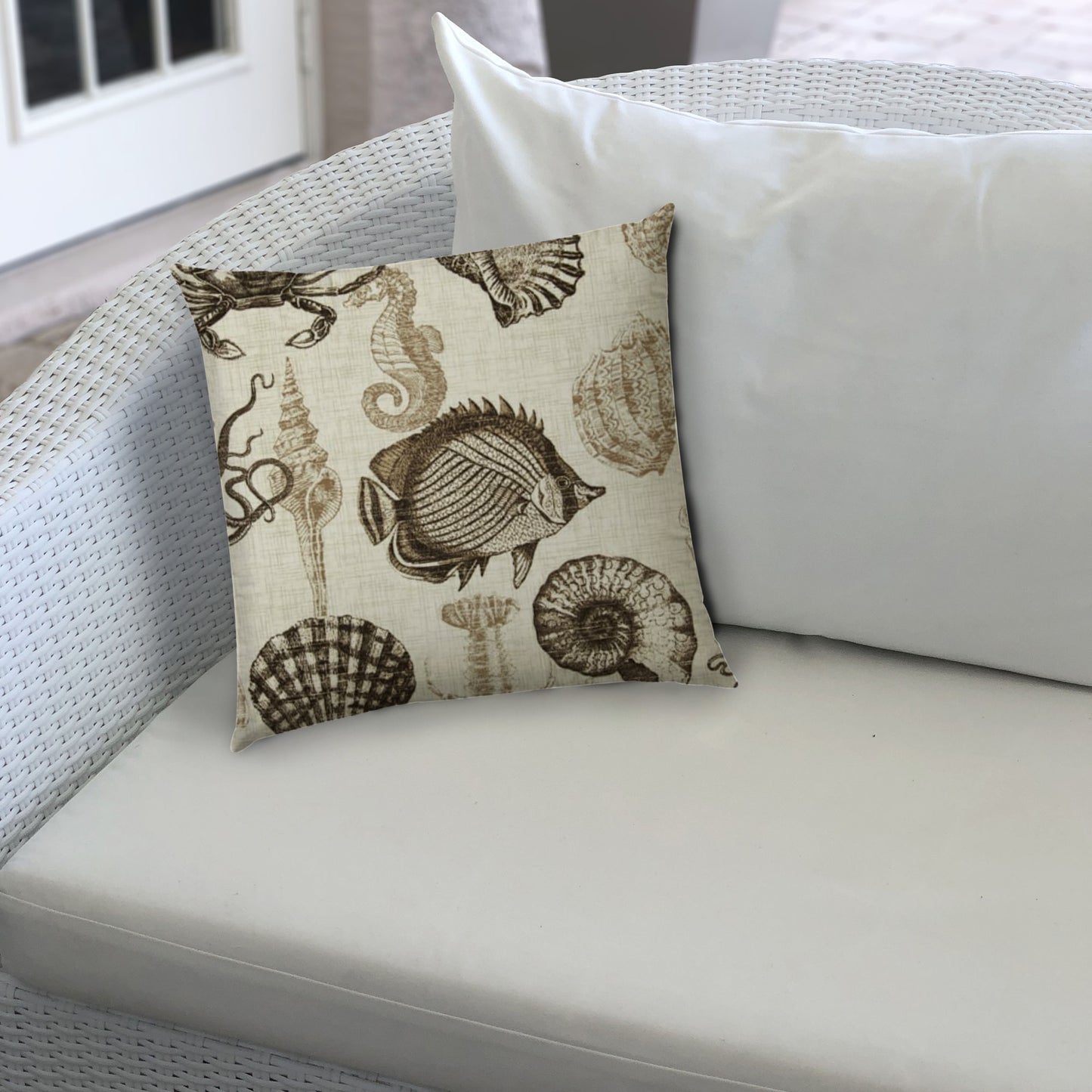 UNDER THE SEA Taupe Indoor/Outdoor Pillow - Sewn Closure