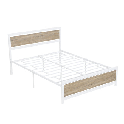 Metal and Wood Bed Frame with Headboard and Footboard ,Queen Size Platform Bed ,No Box Spring Needed, Easy to Assemble(White)