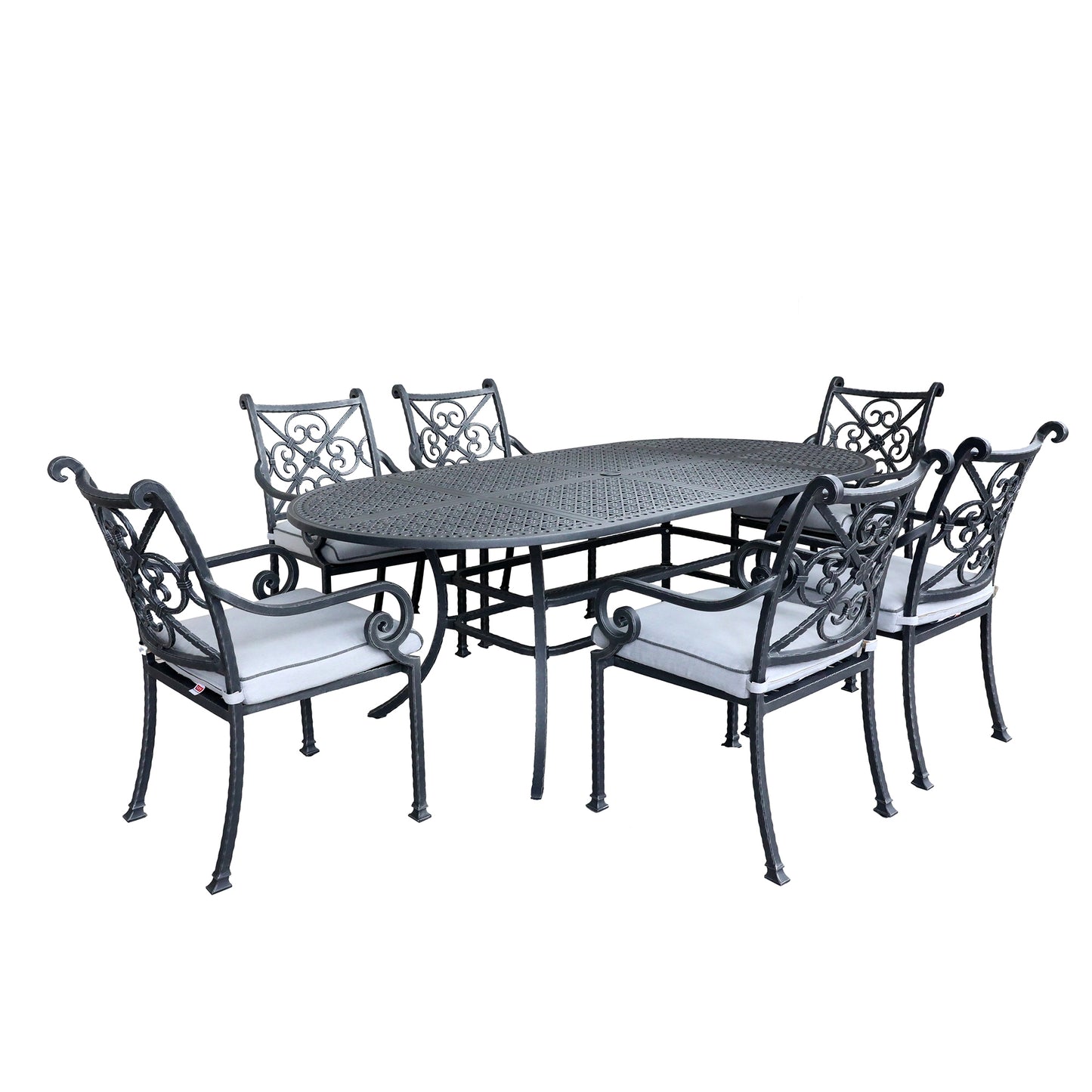 Outdoor Aluminum 7-Piece Oval Dining Set With 6 Arm Chairs, Blue