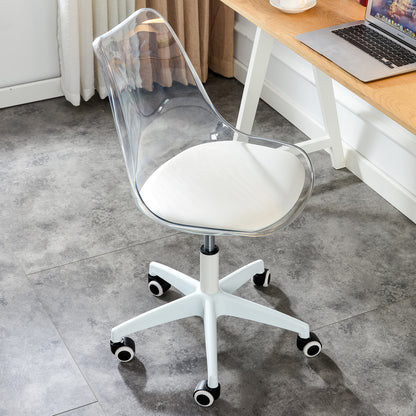 Modern Home Office Desk Chairs, Adjustable 360 °Swivel  Chair Engineering  Plastic Armless Swivel Computer  Chair With Wheels for Living Room, Bed Room Office Hotel Dining Room and Transparent Color