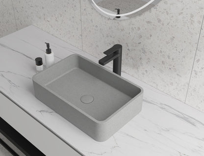 Rectangle Concrete Vessel Bathroom Sink in Grey without Faucet and Drain