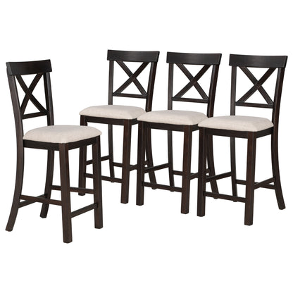 TREXM 6-Piece Counter Height Dining Table Set Table with Shelf 4 Chairs and Bench for Dining Room (Espresso)