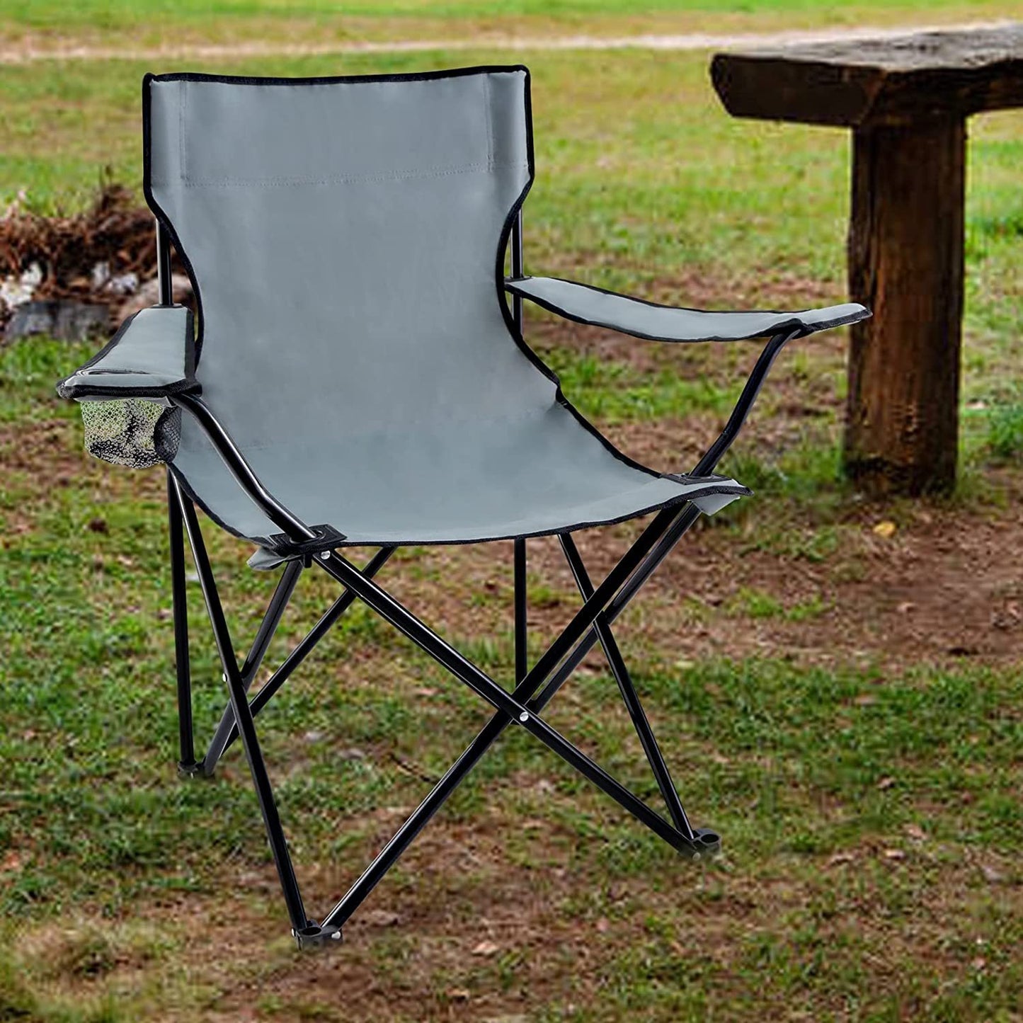 YSSOA Portable Folding Grey Camping Chair, Large