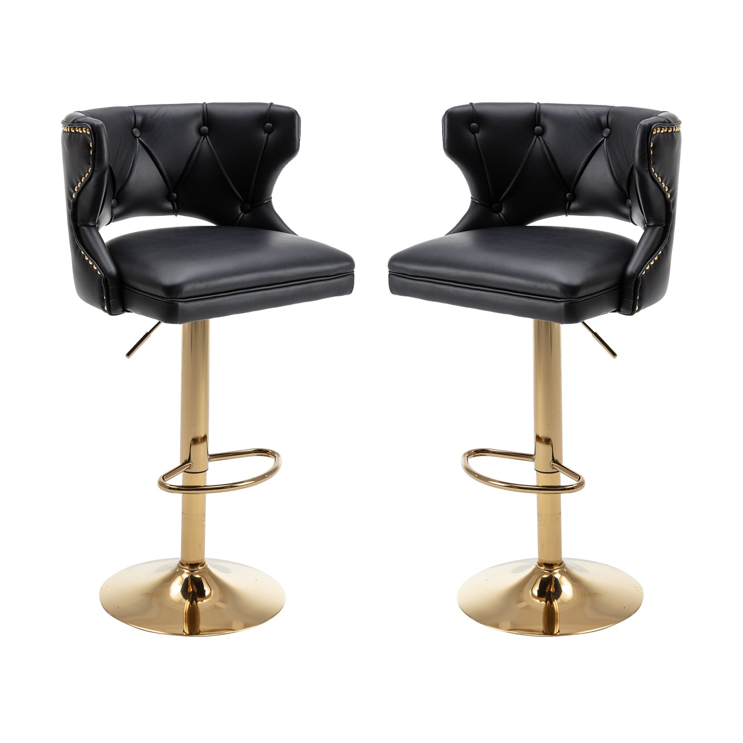 Bar Stools With Back and Footrest Counter Height Dining Chairs-Leather Black-2PCS/SET