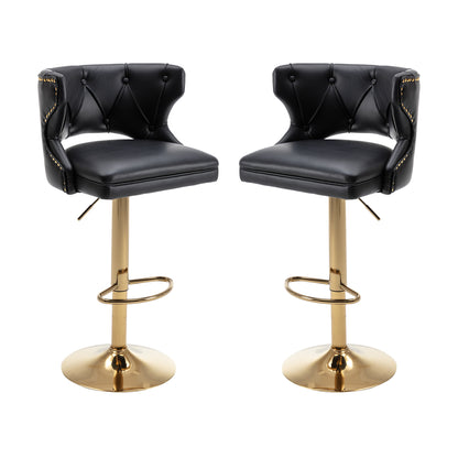 Bar Stools With Back and Footrest Counter Height Dining Chairs-Leather Black-2PCS/SET