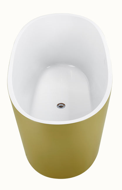 63" 100% Acrylic Freestanding Bathtub，Contemporary Soaking Tub，White inside and gold outside