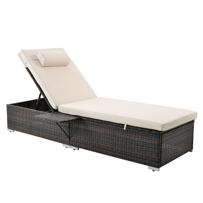 Outdoor PE Wicker Chaise Lounge - 2 Piece patio lounge chair; chase longue; lazy boy recliner; outdoor lounge chairs set of 2;beach chairs; recliner chair with side table （Same as W213S00037)