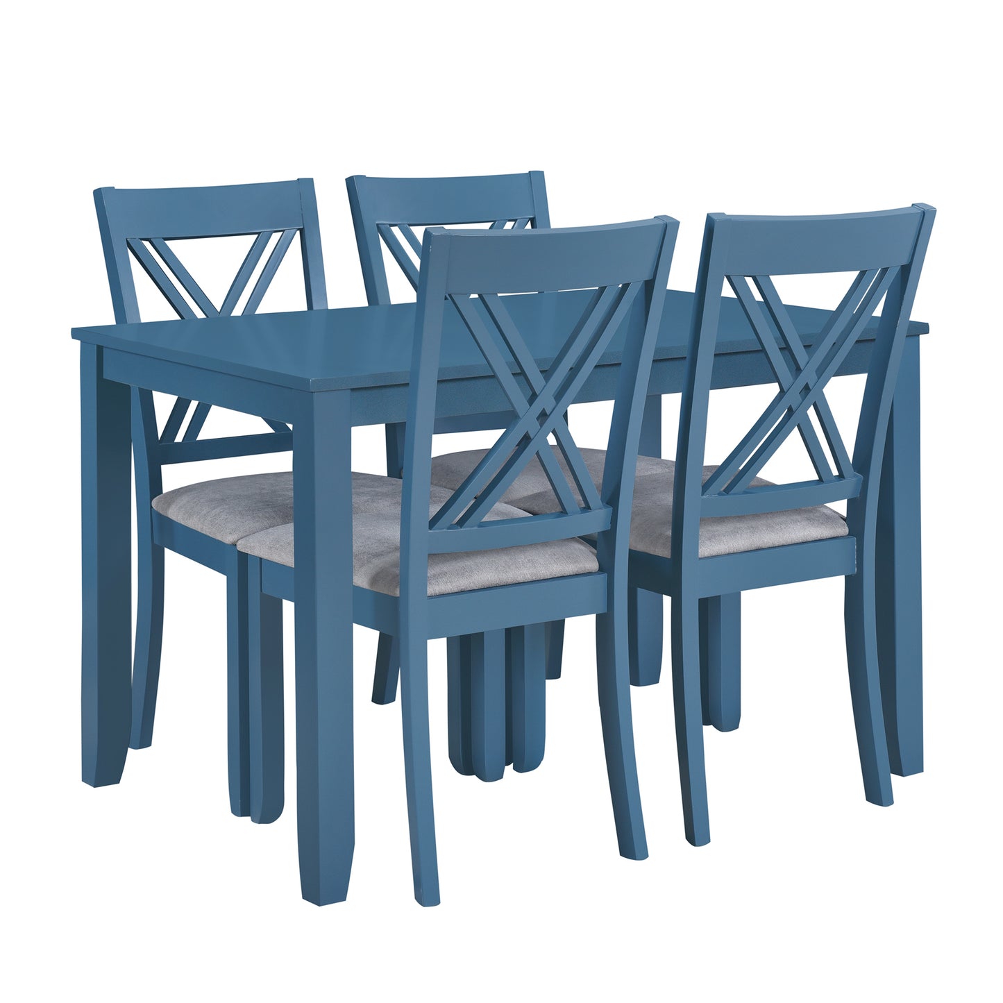 TOPMAX Rustic Minimalist Wood 5-Piece Dining Table Set with 4 X-Back Chairs for Small Places, Blue