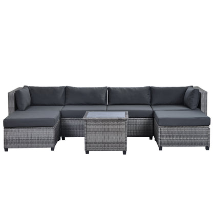 U_Style 7 Piece Rattan Sectional Seating Group with Cushions, Outdoor Ratten Sofa NEW!