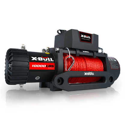 X-BULL Electric Winch 10000 LBS 12V Synthetic Rope Load Capacity Red Rope Jeep Towing Truck Off Road
