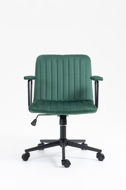 Mid-Back Desk Chair,Velvet Executive Swivel Office Chair with black Frame ,Swivel Arm Chair For Home Office(Green)