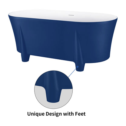 59" 100% Acrylic Freestanding Bathtub，Contemporary Soaking Tub，white inside and blue outside，Four corner bathtub