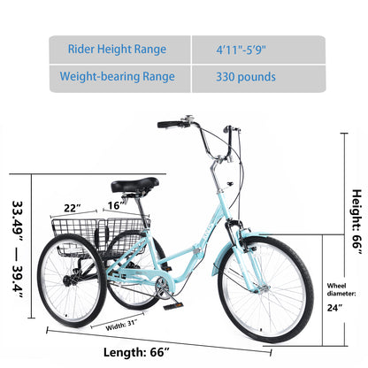 Adult Folding Tricycles 3 Wheel W/Installation Tools with Low Step-Through, Large Basket, Foldable Tricycle for Adults, Women, Men