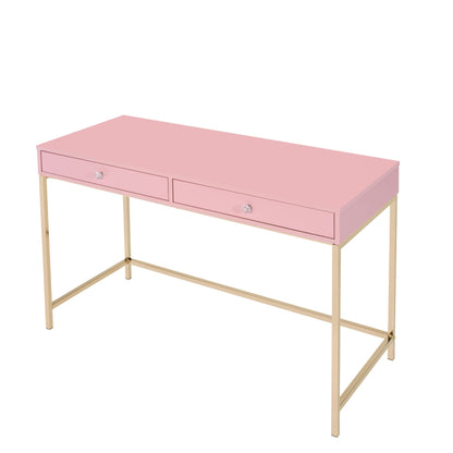 ACME Ottey Writing Desk, Pink High Gloss & Gold Finish 93545