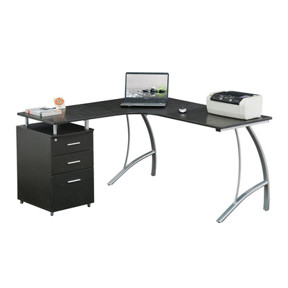 Techni Mobili Modern L- Shaped Computer Desk with File Cabinet and Storage, Espresso