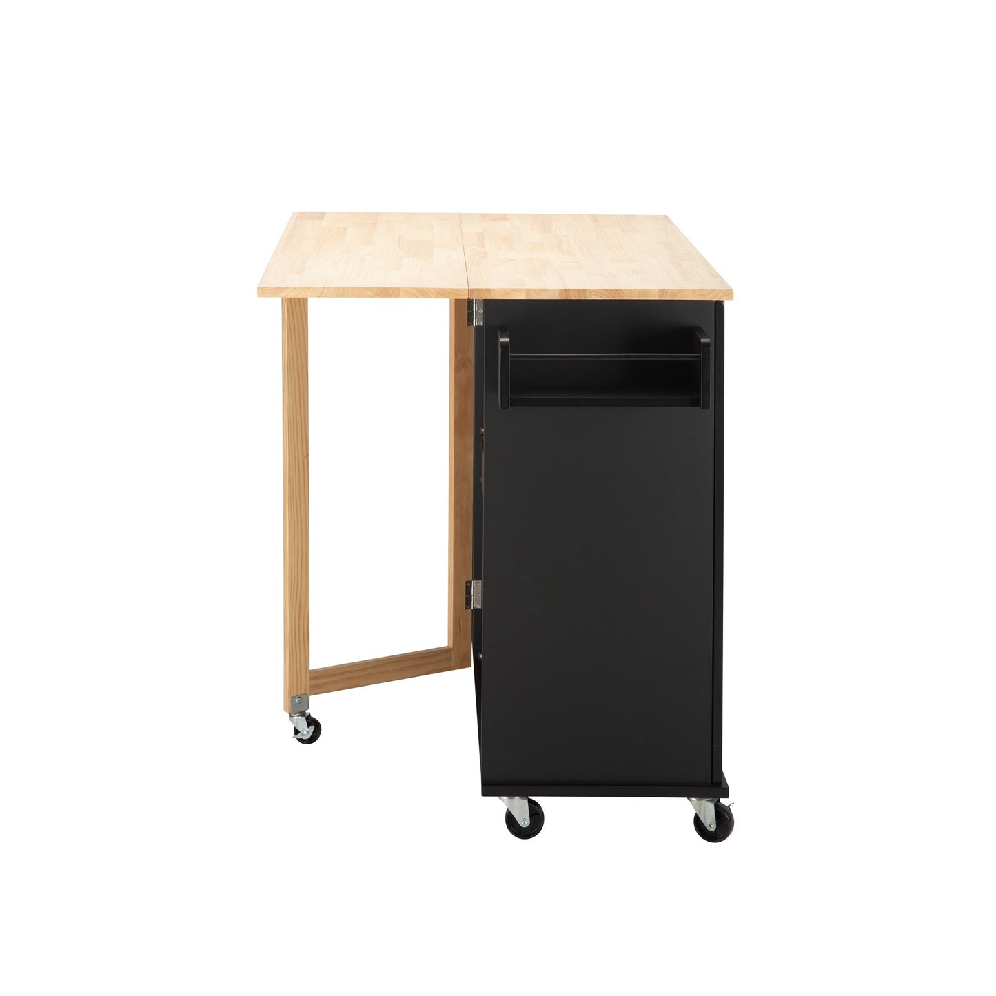 Kitchen Island & Kitchen Cart, \\nMobile Kitchen Island with Extensible Rubber Wood Table Top,\\nadjustable Shelf Inside Cabinet,\\n3 Big Drawers, with Spice Rack, Towel Rack, \\nBlack-Beech .