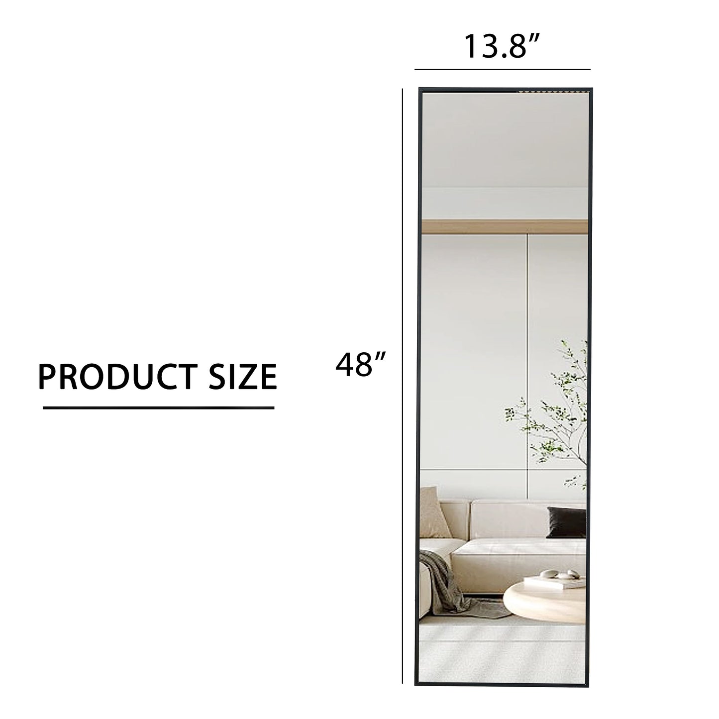 Full Length Mirror Aluminium alloy Metal Frame Wall Mounted Full Body  Mirror ,Bathroom Vanity Mirror, Bedroom Home Porch, Decorative Mirror, Clothing Store Black 48"*13.8"