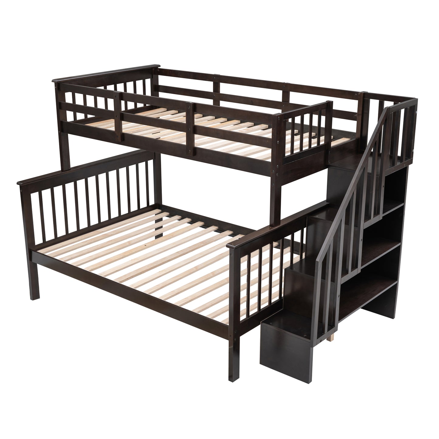 Stairway Twin-Over-Full Bunk Bed with Storage and Guard Rail for Bedroom, Espresso color(OLD SKU :LP000019AAP)