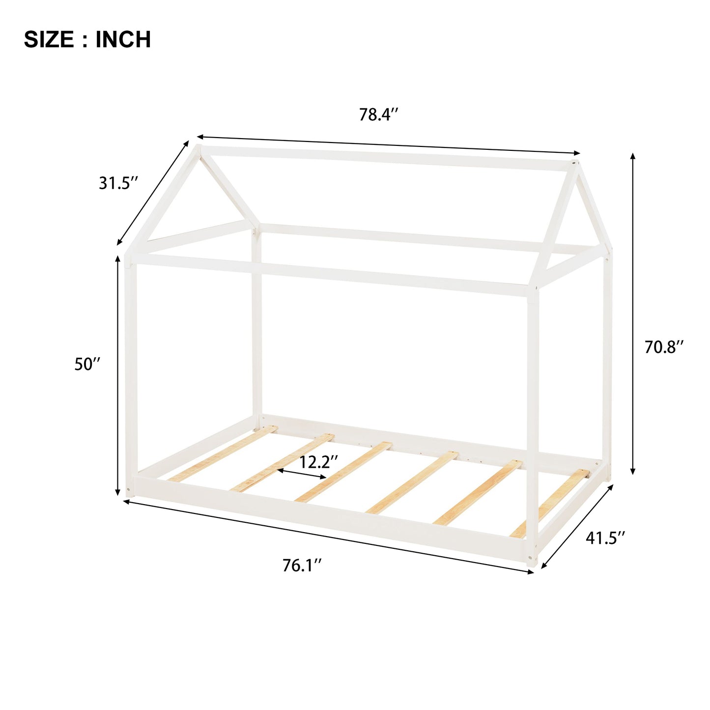 Twin Size Wooden House Bed, White(New)