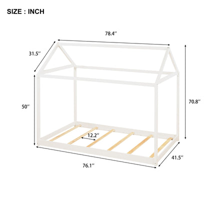 Twin Size Wooden House Bed, White(New)