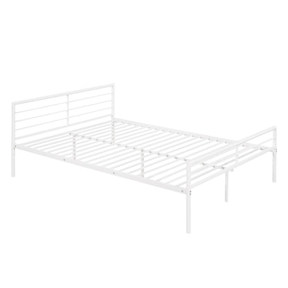 Twin Over Full Metal Bunk Bed with Desk, Ladder and Quality Slats for Bedroom, Metallic  White（OLD SKU :LP000092AAK）