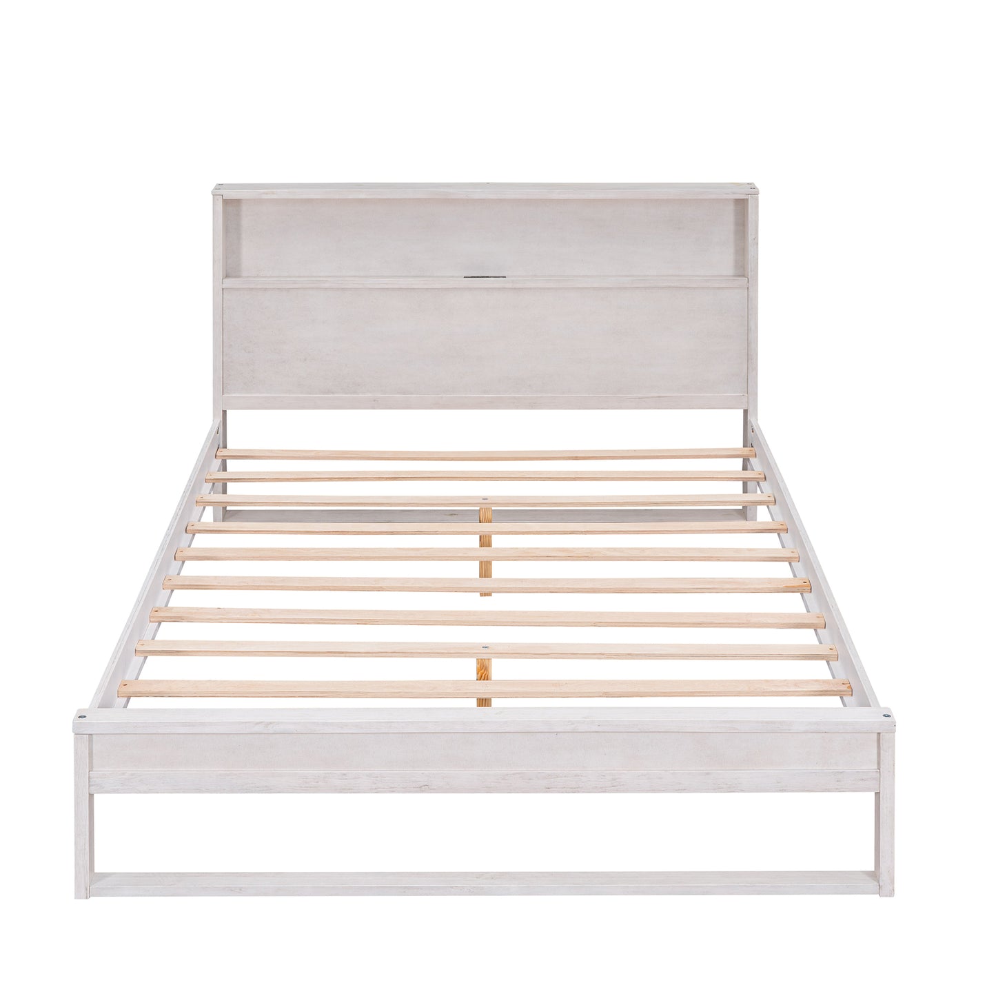 Platform Bed with Storage Headboard,Sockets and USB Ports,Queen Size Platform Bed,Antique White