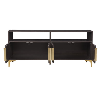 TREXM 58” L Sideboard with Gold Metal Legs and Handles Sufficient Storage Space Magnetic Suction Doors (Espresso)